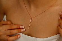 Load image into Gallery viewer, Silver Custom Name Charm Necklace | Personalized Vertical Nameplate Jewelry in Rose Gold