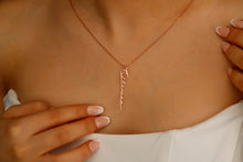 Load image into Gallery viewer, Silver Custom Name Charm Necklace | Personalized Vertical Nameplate Jewelry in Rose Gold