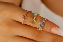 Load image into Gallery viewer, Personalized Birth Month Flower &amp; Birthstone Dangle Earrings