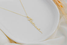 Load image into Gallery viewer, Silver Custom Name Charm Necklace | Personalized Vertical Nameplate Jewelry in Rose Gold