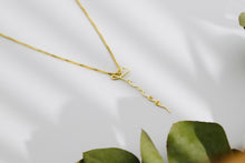 Load image into Gallery viewer, Custom Signature Gold Vermeil Vertical Name Necklace | Handwriting Script Design with Box &amp; Snake Chain