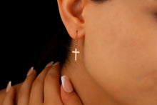 Load image into Gallery viewer, Shimmering 14k Gold Cross Earrings - Dazzling Faith-Inspired Elegance
