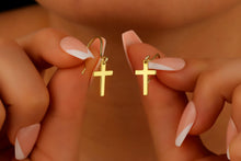 Load image into Gallery viewer, Shimmering 14k Gold Cross Earrings - Dazzling Faith-Inspired Elegance