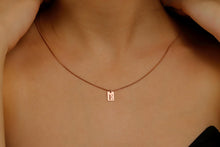 Load image into Gallery viewer, Minimalist Bar Initial Necklace - Tiny Charm with Snake Chain &amp; Cut Out Tag - Personalized Letter Jewelry Gift
