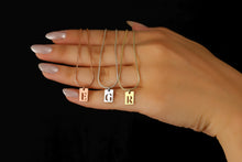Load image into Gallery viewer, Minimalist Bar Initial Necklace - Tiny Charm with Snake Chain &amp; Cut Out Tag - Personalized Letter Jewelry Gift