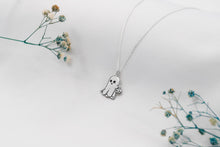 Load image into Gallery viewer, Silver Ghost Necklace with Pumpkin Charm | Spooky Halloween Jewelry