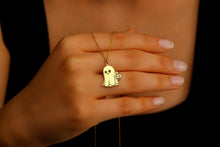 Load image into Gallery viewer, Silver Ghost Necklace with Pumpkin Charm | Spooky Halloween Jewelry