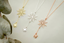 Load image into Gallery viewer, Spooktacular Charm: Halloween Spider Web Necklace with Dazzling Crystal Accents