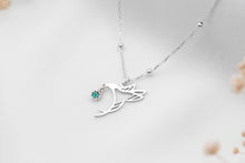 Load image into Gallery viewer, SilverGoldandRose Hummingbird Birthstone Necklace • Gold Bird Jewelry with Beaded Chain for Good Luck &amp; Love
