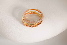 Load image into Gallery viewer, Pinky Elegance: Stackable Diamond Twist 3 Ring Set – Gold &amp; Rose Gold Designs