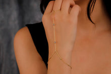 Load image into Gallery viewer, Glamour Gold Beaded Hand Chain Bracelet with Dazzling CZ Stone