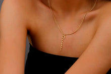 Load image into Gallery viewer, Custom Signature Gold Vermeil Vertical Name Necklace | Handwriting Script Design with Box &amp; Snake Chain