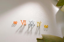 Load image into Gallery viewer, Roman Numeral Personalized Minimalist Earrings | Sterling Silver &amp; Gold Dainty Studs for Unique Gifts