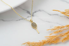 Load image into Gallery viewer, 925 Sterling Silver Dazzling Tennis Racket Necklace - Dainty Gold Pendant for Tennis Lovers, Unique Sports Jewelry Gift