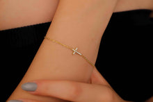Load image into Gallery viewer, Gleam &amp; Grace Gold Cross Bracelet with Diamond - Dainty Gift for Women