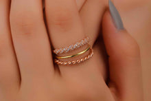 Load image into Gallery viewer, Pinky Elegance: Stackable Diamond Twist 3 Ring Set – Gold &amp; Rose Gold Designs