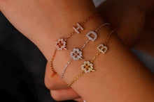 Load image into Gallery viewer, CZ Initial Bracelet with Clover Charm in 925 Sterling Silver