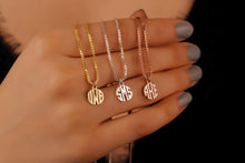 Load image into Gallery viewer, Elegant Essence Monogram Necklace with Box Chain | Dainty Sterling Silver Initials | Personalized Gold Letter Jewelry