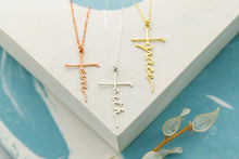 Load image into Gallery viewer, Personalized Faith Cross Name Necklace in Sterling Silver – Perfect Baptism Gift