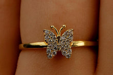 Load image into Gallery viewer, Butterfly Ring - Dainty Gold Minimalist Design with Sparkling Crystal Accents