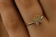 Load image into Gallery viewer, Butterfly Ring - Dainty Gold Minimalist Design with Sparkling Crystal Accents