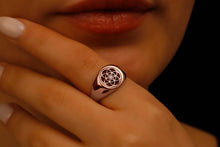Load image into Gallery viewer, 14K Gold Flower of Life Signet Ring - Stunning Sterling Silver Jewelry