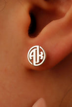 Load image into Gallery viewer, Custom Circle Monogram Earrings - Dazzling Sterling Silver Initials Studs
