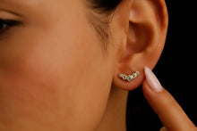 Load image into Gallery viewer, Tiny Climber Flat Back CZ Stud Earrings | 925 Sterling Silver | Five Stone Pave Design | Unique Gift for Her