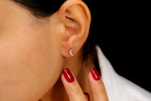 Load image into Gallery viewer, Luna Luxe Crescent Moon Studs • Dainty CZ Stone Earrings in Sterling Silver, Rose Gold, and Gold
