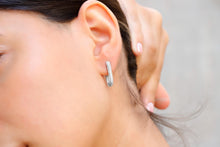 Load image into Gallery viewer, Sparkling Silver Diamond Huggie Earrings | Dainty CZ Cartilage Hoops for Your Earring Stack | Perfect Gift Idea