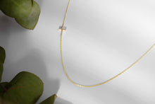Load image into Gallery viewer, 14K Gold Sideways Cross Necklace with Sparkling CZ Diamonds