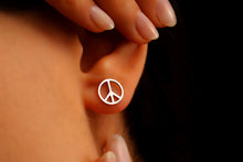 Load image into Gallery viewer, Silver &amp; Shine Peace Sign Stud Earrings - Timeless 925 Sterling Silver Design
