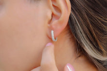 Load image into Gallery viewer, Sparkling Silver Diamond Huggie Earrings | Dainty CZ Cartilage Hoops for Your Earring Stack | Perfect Gift Idea