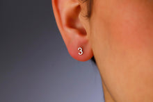 Load image into Gallery viewer, Dainty Number Earrings by SilverGoldandRose | Personalized Sterling Silver, Gold and Rose Gold Studs for a Minimalist Look