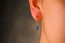 Load image into Gallery viewer, Sapphire &amp; Diamond Hoop Earrings