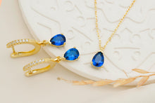 Load image into Gallery viewer, 14K Gold Sapphire Jewelry Set - Elegant Sterling Silver Drop Earrings &amp; Necklace for Timeless Style