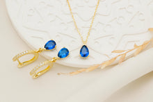 Load image into Gallery viewer, 14K Gold Sapphire Jewelry Set - Elegant Sterling Silver Drop Earrings &amp; Necklace for Timeless Style