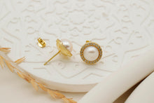 Load image into Gallery viewer, Elegant Sparkle Pave Earrings - Stunning Silver Pearl &amp; Cubic Zirconia Studs