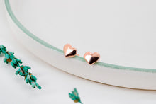 Load image into Gallery viewer, SilverGoldandRose Puff Heart Charm Stud Earrings - Romantic Minimalist Jewelry for Anniversaries