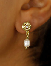 Load image into Gallery viewer, Elysian Designs Pearl Drop Dangle Earrings - Elegant Celtic Knot for Bridesmaids &amp; Moms
