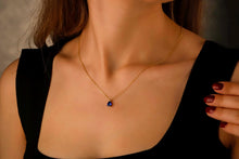 Load image into Gallery viewer, 14K Gold Sapphire Jewelry Set - Elegant Sterling Silver Drop Earrings &amp; Necklace for Timeless Style