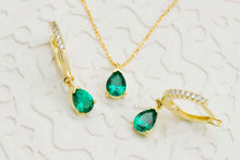Load image into Gallery viewer, Emerald Elegance: Dainty Sterling Silver Earrings &amp; Necklace Set for a Dazzling Look