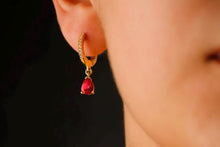 Load image into Gallery viewer, Radiant Ruby &amp; 14K Gold Jewelry Set - Elegant Sterling Silver Drop Earrings &amp; Necklace