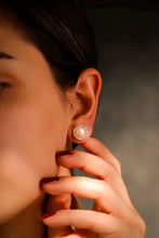 Load image into Gallery viewer, Elegant Sparkle Pave Earrings - Stunning Silver Pearl &amp; Cubic Zirconia Studs