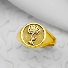 Load image into Gallery viewer, Birth Flower Signet Ring - Personalized Floral Engraving Jewelry