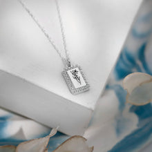 Load image into Gallery viewer, Elegant Personalized Initial Zodiac Engraving Necklace on Tag Pendant in Sterling Silver