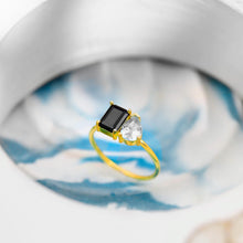 Load image into Gallery viewer, Toi Et Moi Double Birthstone Ring - Sterling Silver Heart &amp; Baguette Design