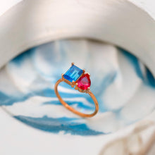 Load image into Gallery viewer, Toi Et Moi Double Birthstone Ring - Sterling Silver Heart &amp; Baguette Design
