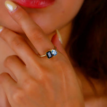Load image into Gallery viewer, Toi Et Moi Double Birthstone Ring - Sterling Silver Heart &amp; Baguette Design