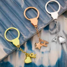 Load image into Gallery viewer, Custom Initial Keychain - Sterling Silver Balloon Letters with Heart &amp; Star Accents
